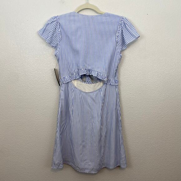 Lulus Seaport Blue & White Stripe Tie Front 100% Rayon Mini Dress - S - Picture 5 of 10